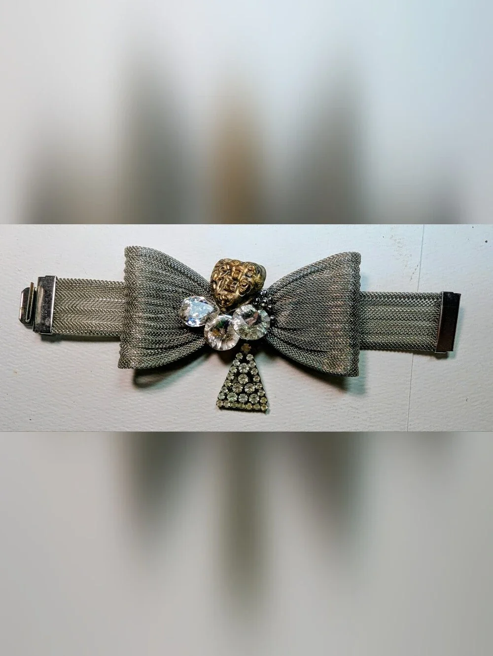 Wendy Gell silver mesh bow bracelet with dangle